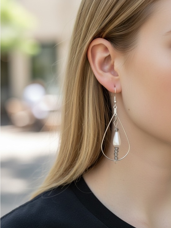 Jewelry - 3/5 Minimalist Silver Teardrop Pearl Dangle Earrings - Women Jewelry